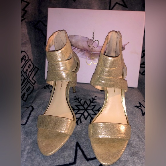Jessica Simpson Dusty Metallic Gold Heels Size 8.5M - Picture 2 of 5